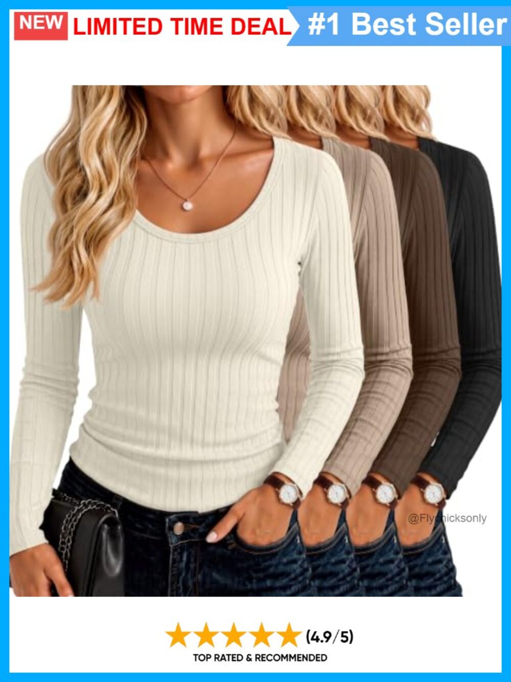 Ribbed Long Sleeve Cotton Blend Slim Fit Crew Neck Tops Base Layer
